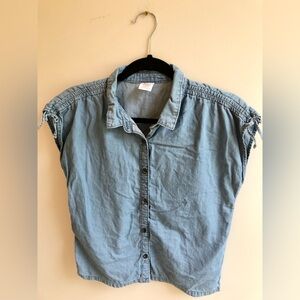 Wonder Nation Denim Button Down Top Girls 14/16 Capped Sleeves Girlhoodcore